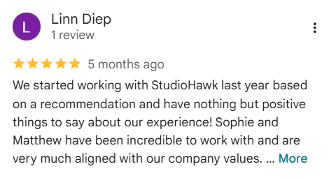Five-star Google review of StudioHawk