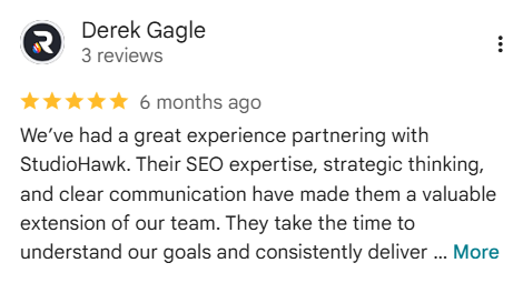 Five-star Google review of StudioHawk
