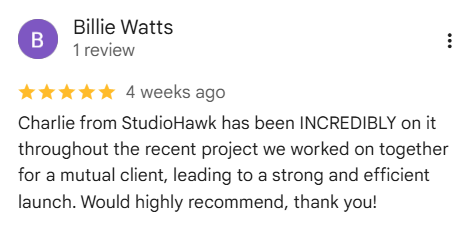 Five-star Google review of StudioHawk