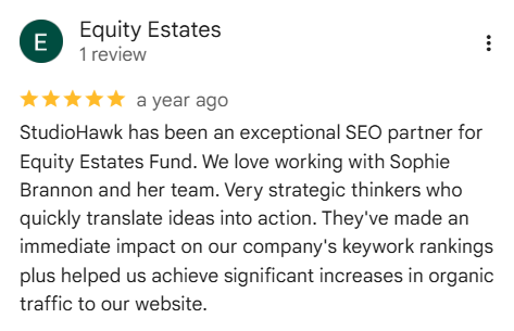 Five-star Google review of StudioHawk