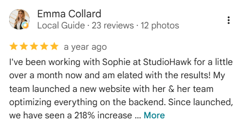 Five-star Google review of StudioHawk