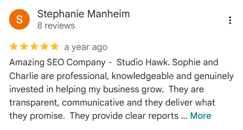 Five-star Google review of StudioHawk