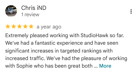 Five-star Google review of StudioHawk