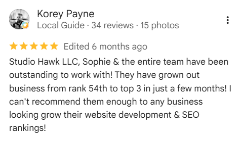 Five-star Google review of StudioHawk