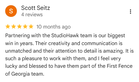 Five-star Google review of StudioHawk