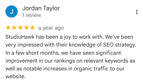 Five-star Google review of StudioHawk