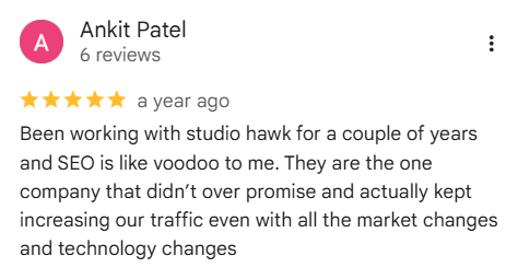 Five-star Google review of StudioHawk